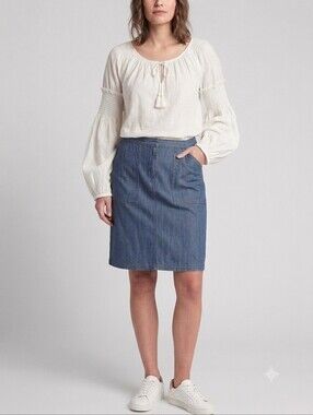 Susan Bristol Vintage 90s Denim Jean Skirt Size 8 Elastic Waist Casual Classic
